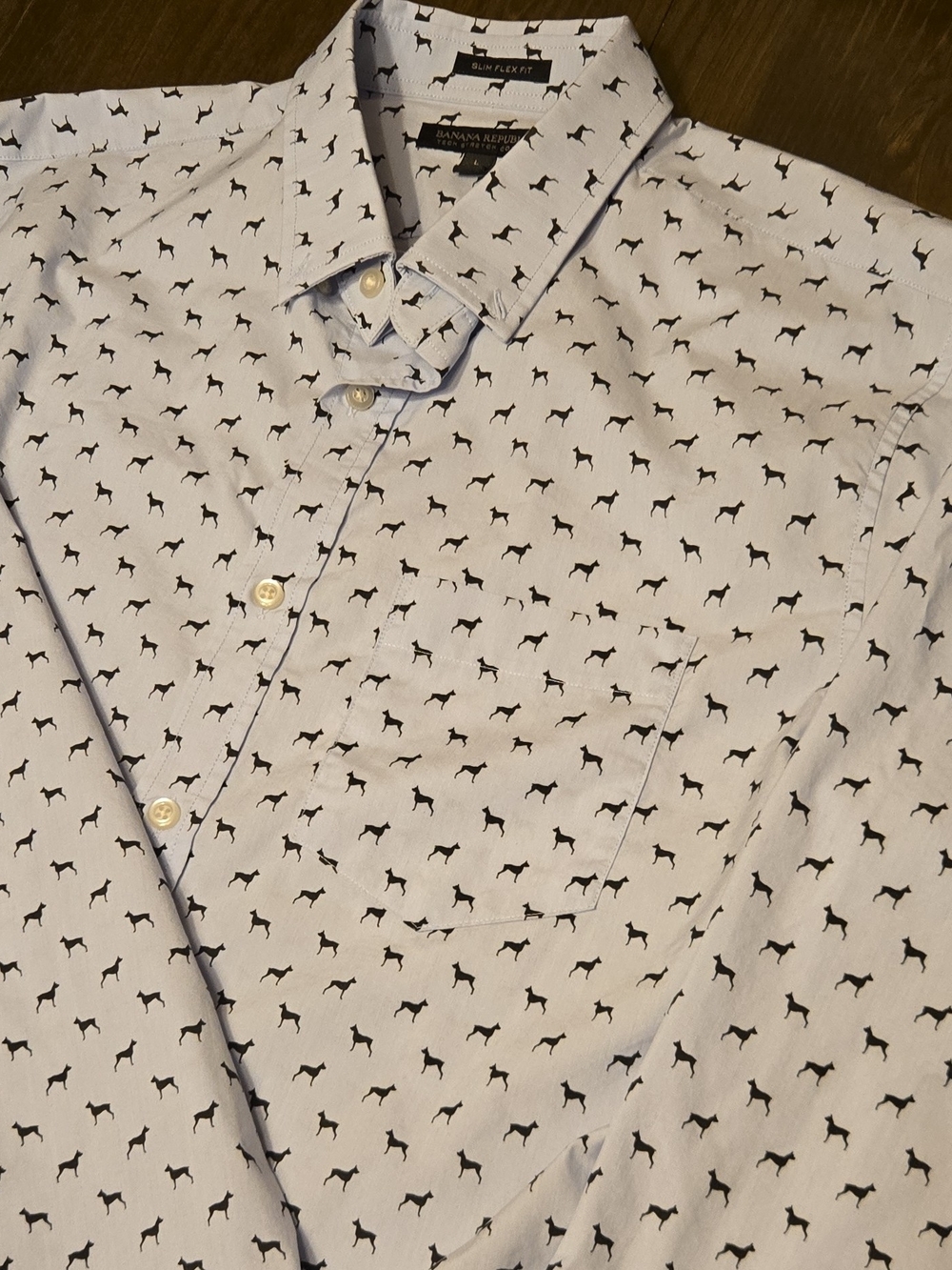 Banana Republic Light Blue Button-Down Shirt with Black Dog Print